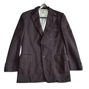 Vintage 70s Ratner California Polyester Blazer Sports Suit Coat Mens 42 Brown